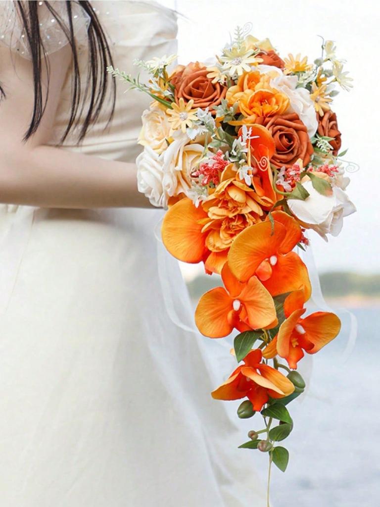 Buquê de noiva Buquês de casamento em cascata para noiva Buquês de noiva artificiais para cerimônia de casamento e aniversário Decoração de dia dos namorados