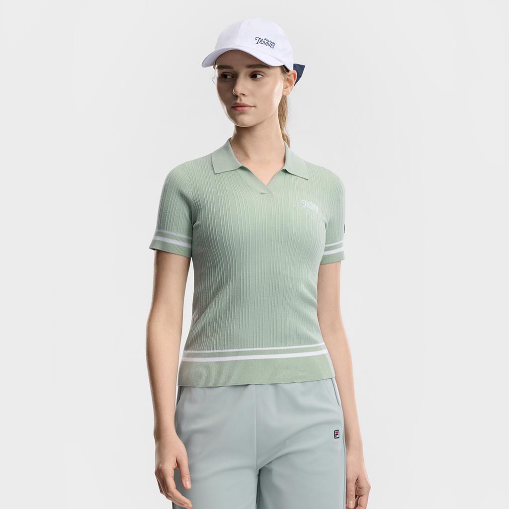 Fila Tennis Fashion Simple Classic Retro Tennis Sports Casual Versatile Comfortable Striped Knitted Short Sleeve Top Women Tops A11W623401FGN
