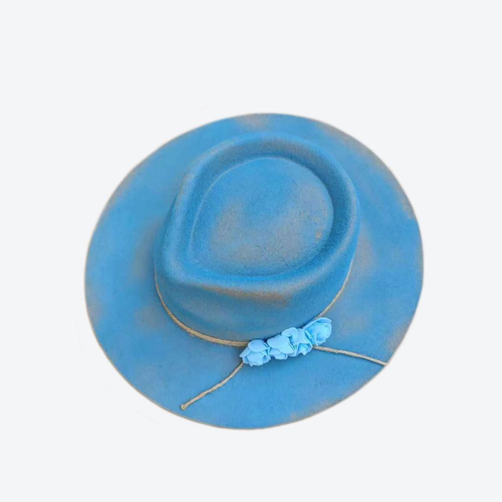 Ribbon Decorative Wool Hat Retro Old Feather Decorative Pure Wool Top Hat