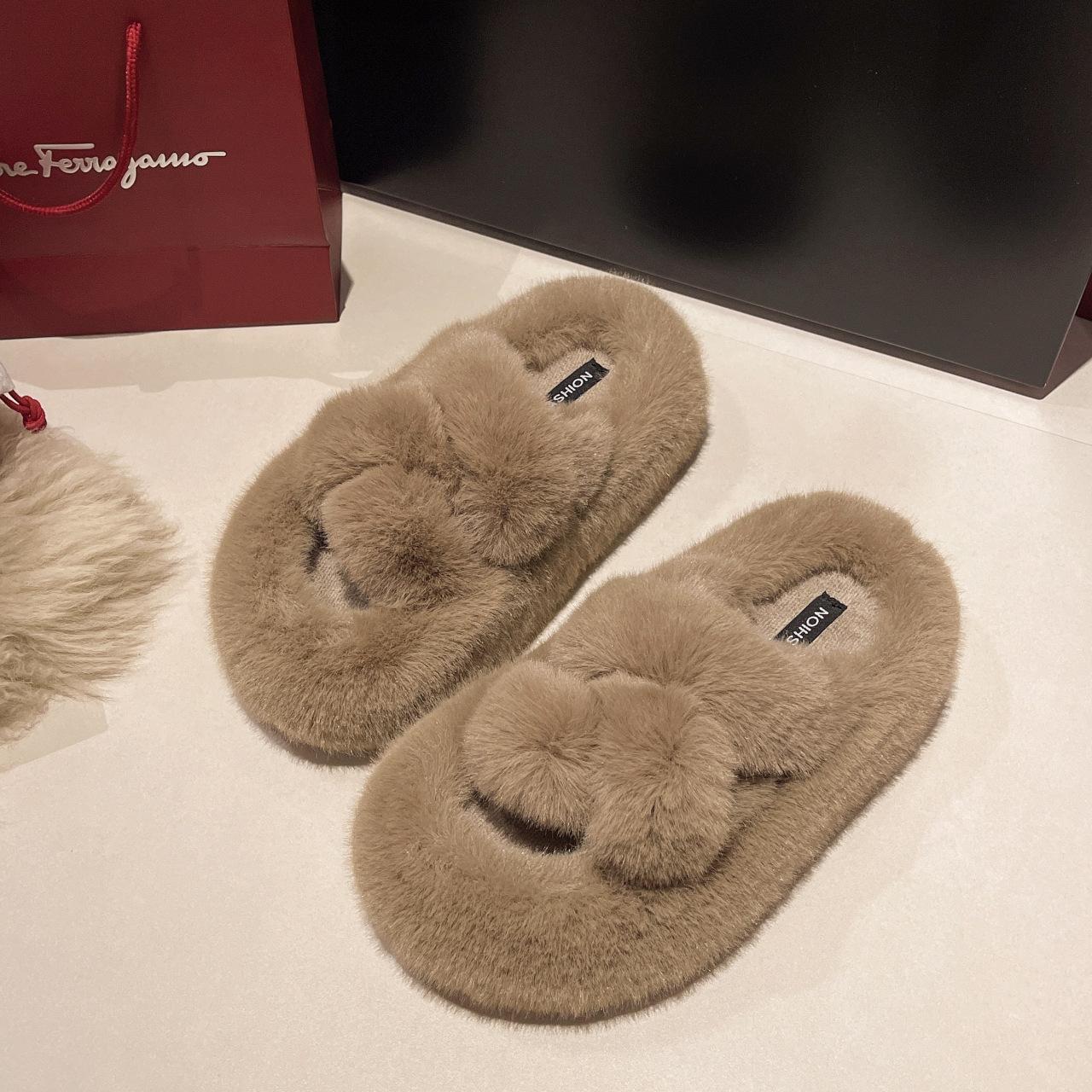 

Женские пушистые тапочки на плоской подошве для улицы 2024 года, толстые плюшевые тапочки для офиса и дома из хлопка 35 хаки