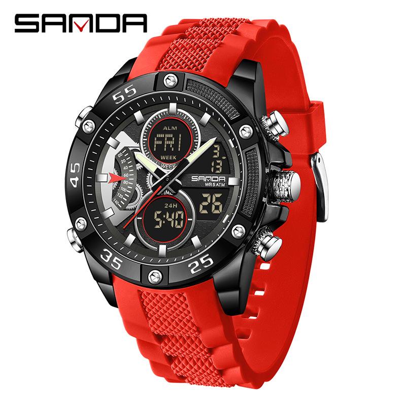 Sanda Dual Display Waterproof Sports Watch with Night Light & Alarm