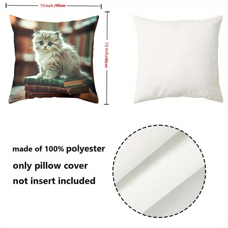 Cute Kitten Print Pillows With Books Pattern Polyester pillowcase, sofa decorative cushion cov Headboard Pillow