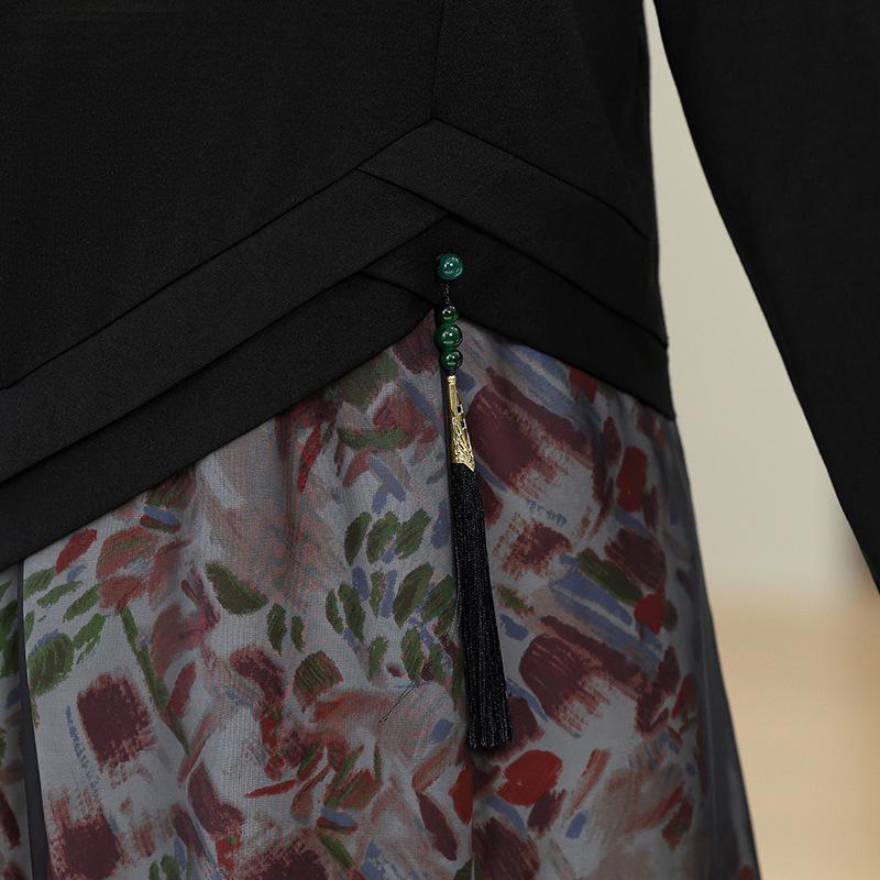 Elegant Splicing Two-Piece Dress: Fashionable Slimming Skirt for Middle-Aged and Elderly Women