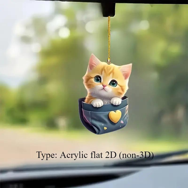 New Acrylic Flat Cute Animal Decoration Small Pendant Home Decoration Cat Christmas Pendant Car Keychain Pendant
