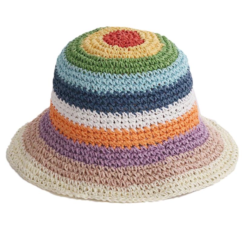 

Colorful Rainbow Striped Fisherman Hat Exquisite Basin Hat Summer Sunshade Bucket Hat for Beach Travel Vacation