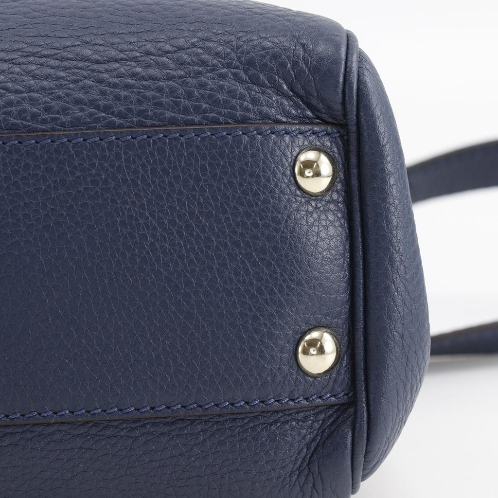 GUCCI Bamboo shopper small tote Handbag 336032 2WAYShoulder Navy blue Calfskin Women Used