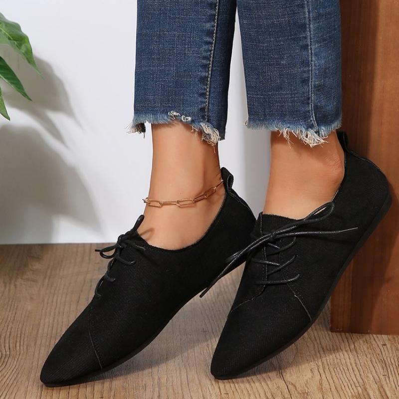 Dames Retro Loafers Puntige Suede Platte Schoenen Veters Dames Casual Sneakers Vrouw Ondiepe Comfortschoenen Antislip Wandelschoenen