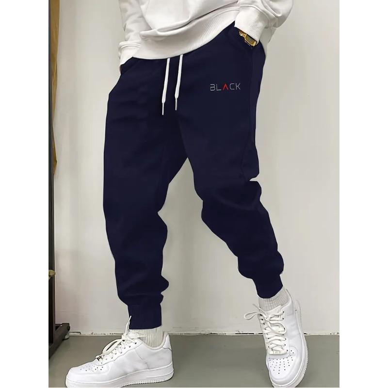 Men s Navy Blue BLACK Letter Print Joggers Casual Sweatpants S темно-синий