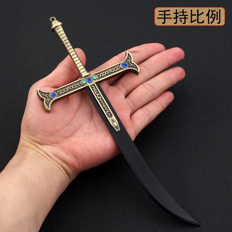 24cm Night Dracule Mihawk OP One Metal Blade Black Sword Piece WeaponsModel Anime Peripherals Toy for Boy Kid 1/6 Doll Equipment