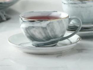 

Marble Patterned Ceramic Mug Set Transparent Teapot Heated Kettle Flower Tea Cup Coffee Cups Water Cup Drain Rack Breakfast Cups 101-200ml