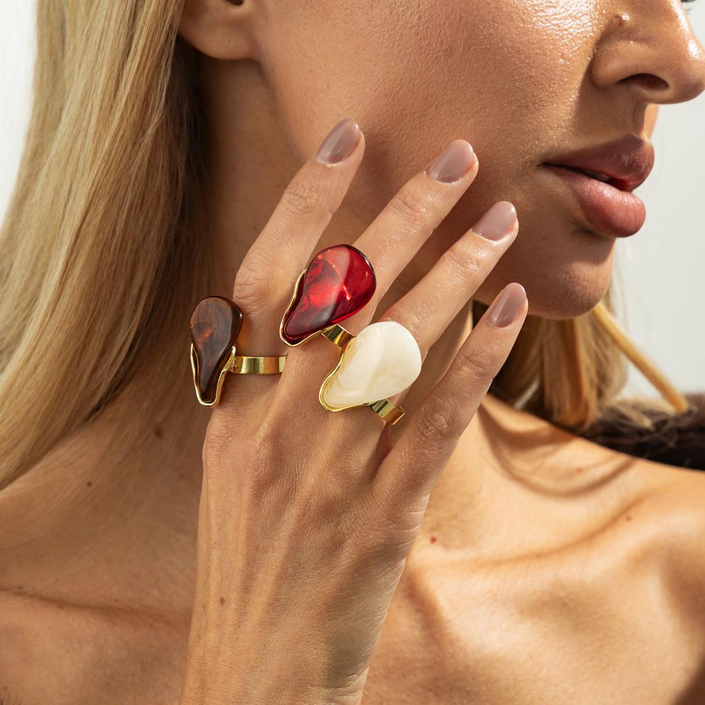 Ingemark 3 Colors Vintage Irregular Acrylic Rings Women Trendy Punk Metal Chic Knuckle Ring Aesthetic 2026 New Couple Jewelry