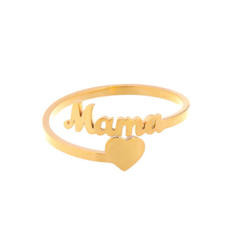 Creative Heart-Shaped English Letter 'Mama' Ring - Fashionable European and American Open Design
