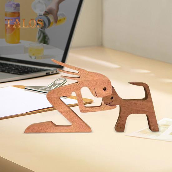Dog Wooden Sculpture Pet Memorial Gift Dog And Man Woman Statue Home Decor Puppy Family Figurine Gifts for Dog Lovers