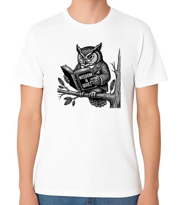 Wise Owl Reading Book Wisdom & Quite T-Shirt Intellectual Vintage Art Tee XL
