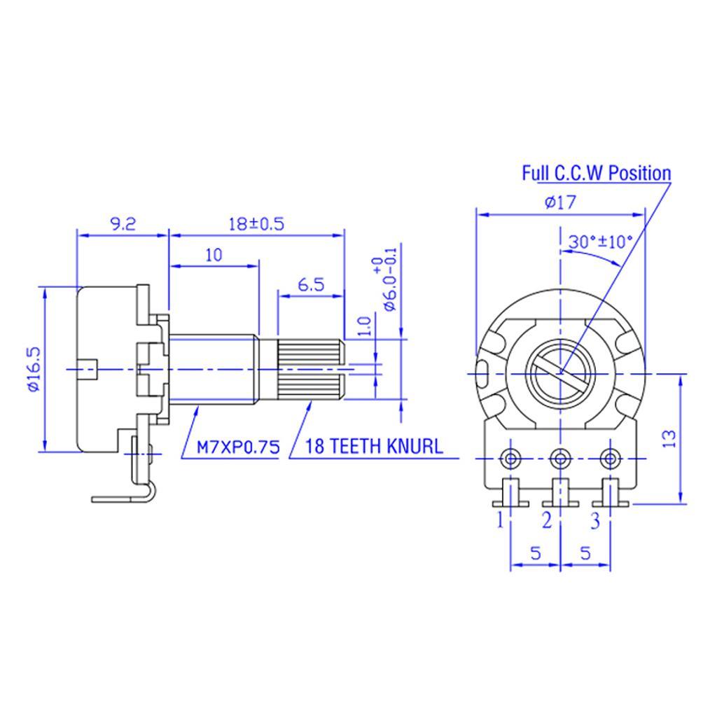 A250K B250K Long Split Shaft Audio Taper Low Friction Guitar Potentiometers Volume Knob Cap