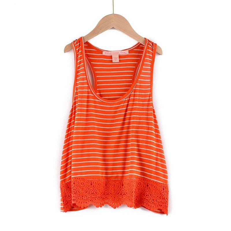 

Foreign Trade Full Cotton Casual Stitching Lace I-Shaped Vest Orange Stripes 2 M