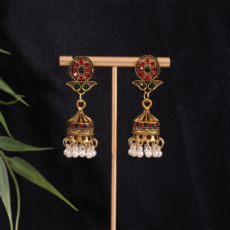 Bohemian Style Alloy Bell Earrings Female Retro Court Dripping Oil Ethnic Style Earrings Ear Jewelry Spot