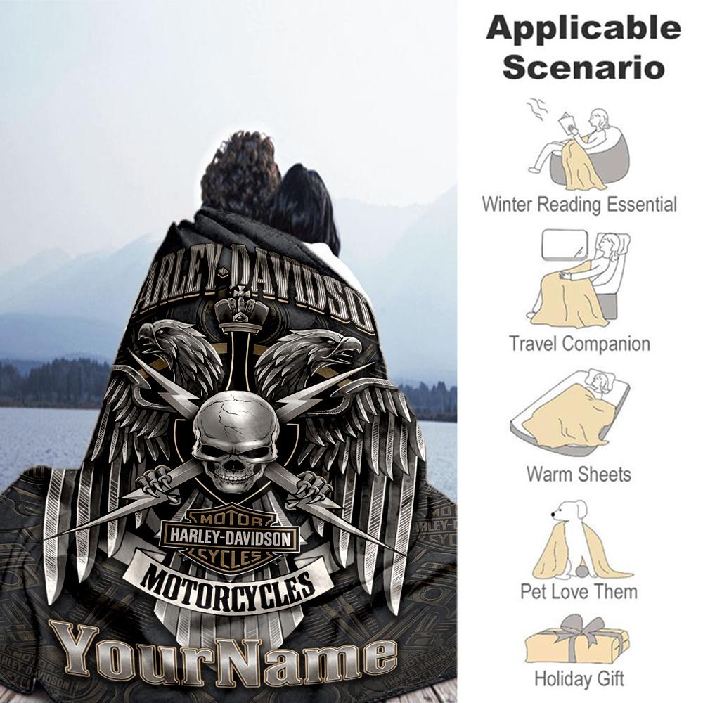 Harley-davidson Motorcycles Customize Text Blanket Lightweight Personalized Blanket Ultra-Soft Suitable for Picnics Seaside Livingroom Office Chair