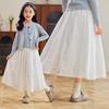 School Teens Girls White Embroidery Skirt Spring/Autumn Lace Flower Hollow-out Skirt Casual Versatile Cotton Skirt for Toddler