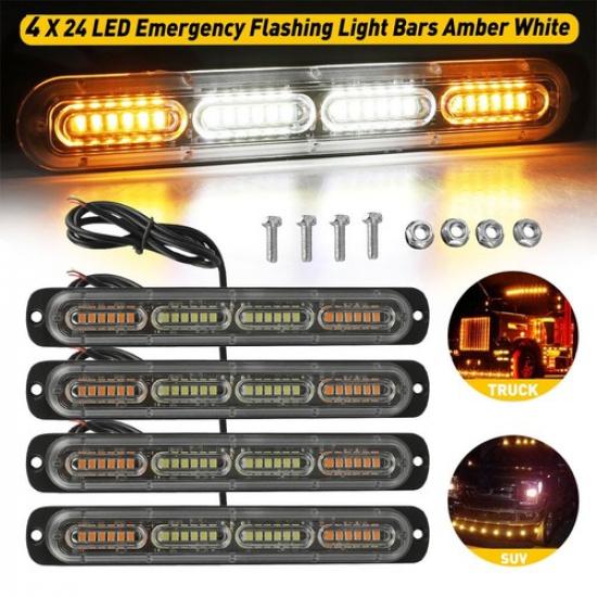 4x 24 светодиода Янтарный/Белый Стробоскоп Мигающий Комплект Автомобиль Грузовик Предупреждение Аварийный Маяк