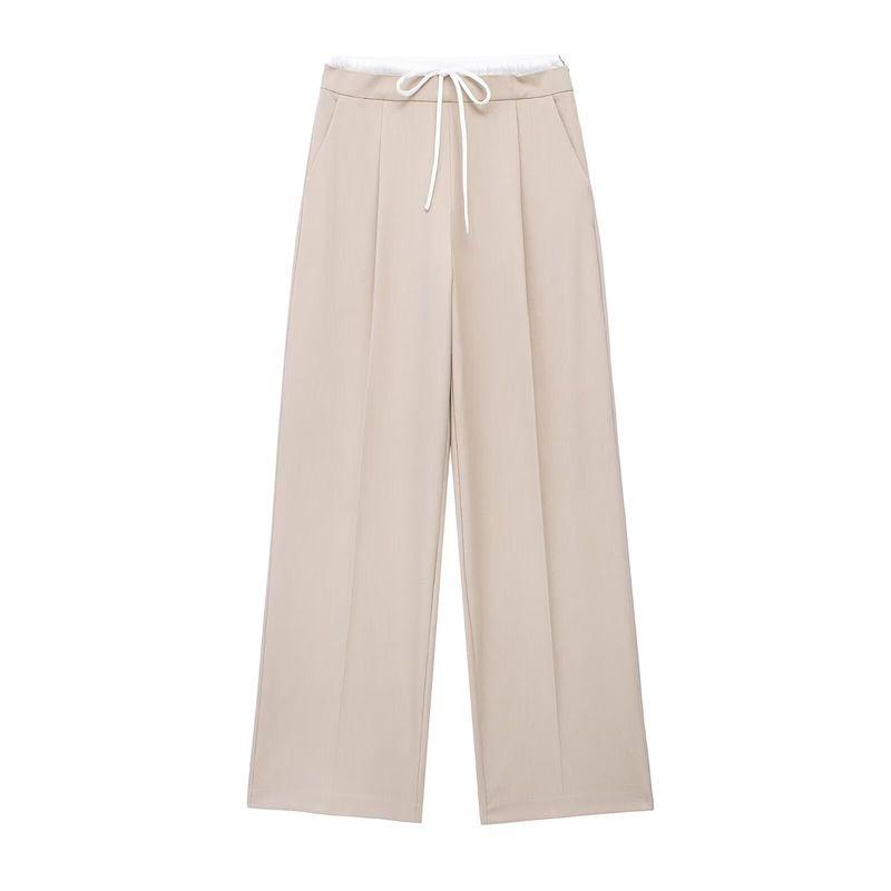 Kaslead Casual Easiest for Match Double Layer Waist Wide Leg Pants