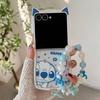 Funda de Teléfono de Dibujos Animados Stitch con Orejas de Gato 3D Kawaii para Samsung Galaxy Z Flip 3 4 5 6 7 7FE Funda Protectora con Cordón de Perlas