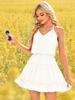 Vestito estivo da donna con scollo a V, mini, con volant e spalline sottili, fluttuante, da spiaggia