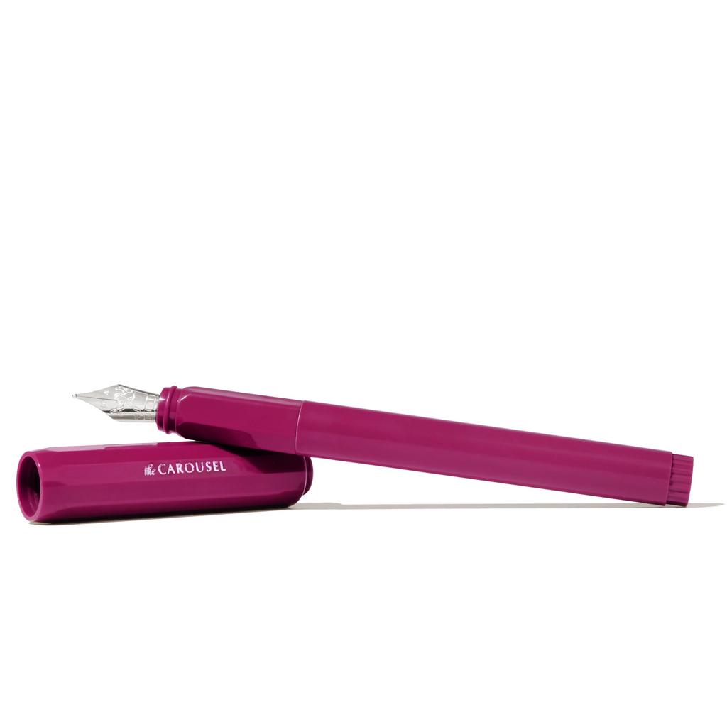 Ferris Wheel Press Carousel Fountain Pen Acrylic Blend Body Air Seal Click Lock Cap Little Miss Jubilee Dark Pink Medium Nib