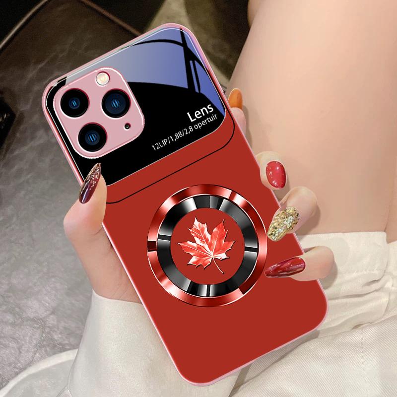 Kreis Ahornblatt Für IPhone 16 Pro Max 15 Pro 14 13 12 Mini 11 XS Max XR 7 8 Plus SE 2022 Gehärtetes Glas Handyhülle