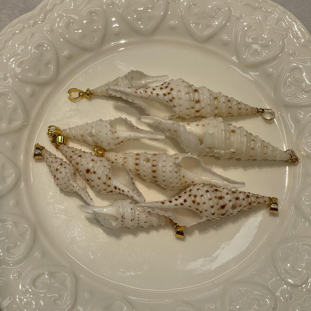 10Pcs Natural Spotted Auger Shell Charms 8×28~15×58mm Seashell Pendants With Gold Bail Beach DIY Jewelry