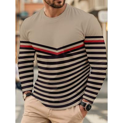 Modisches Farbblockmuster Frühlings-T-Shirt für Herren Bunte Streifen 3D-Druck T-Shirts Lässige lockere Tees Street Tops Lange Ärmel