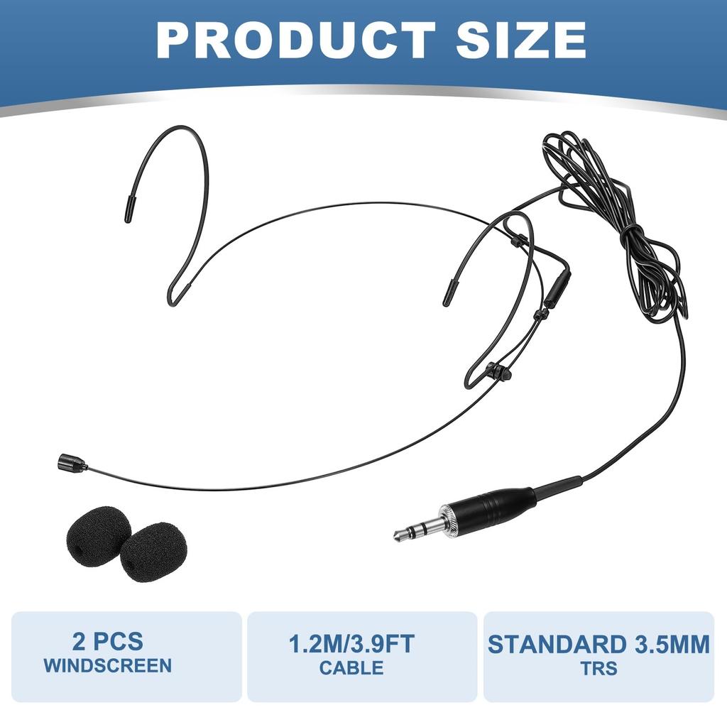 uxcell Ear Hook Headset Microphone Double Over-Ear Omnidirectional Wired Condenser 3.5mm TRS Plug 3.9 Feet Cable Black