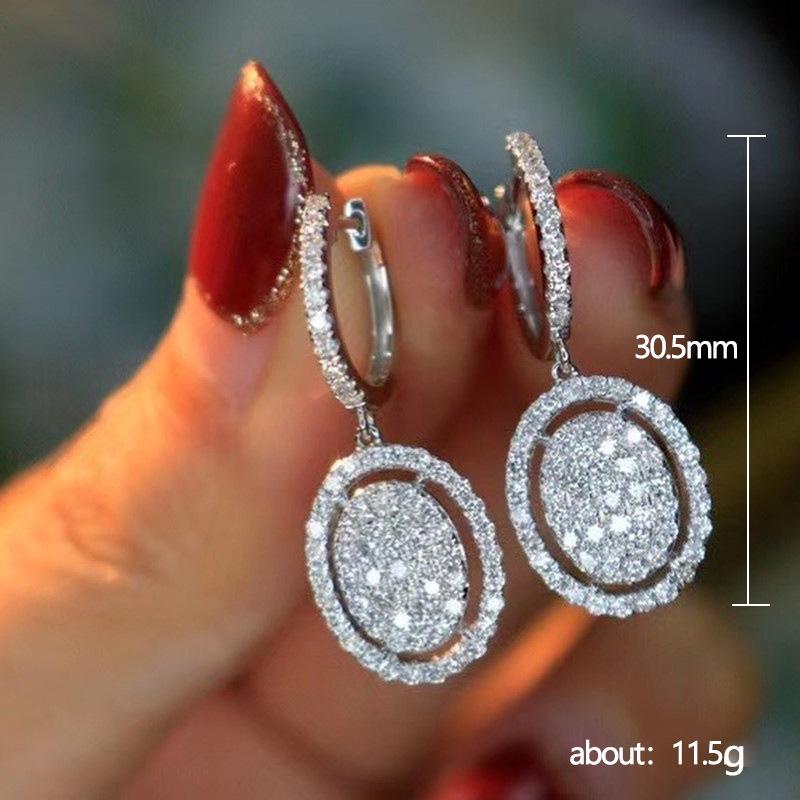Cao Shi Elegant Rhodium-Plated Oval Drop Earrings for Women - Exquisite Wedding Bridal Style