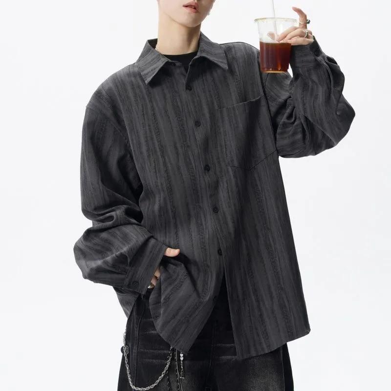 

Men s Loose Fit Textured Shirt Oversized Turn-Down Collar Casual Black Shirt Jacket XXXL