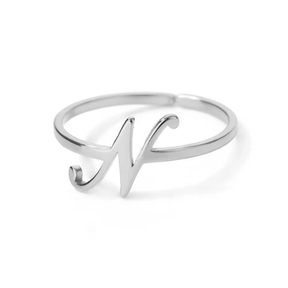 Stylish Adjustable 26-Letter Stainless Steel Ring for Women - A-Z Personalized Initial Finger Ring