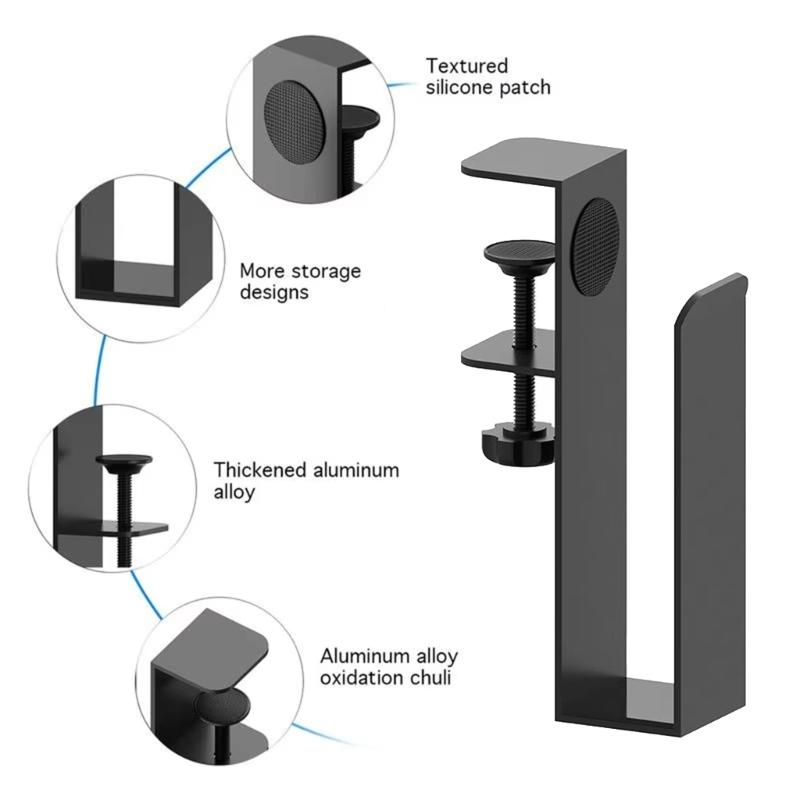2x Headphone Holder Double Hook Space Saving Desktop Mount Quick Installation without Tools Required