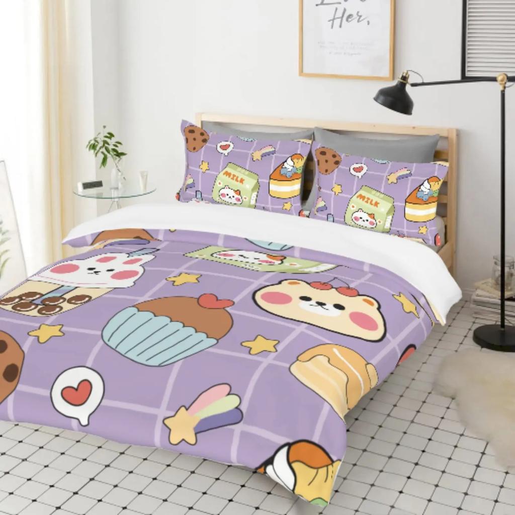 Kawaii Cat Duvet Cover Set for GirlsCute Cartoon Animal Kitten Bedding Set Lovely Romantic Theme Soft Comforter Cover Full Size
