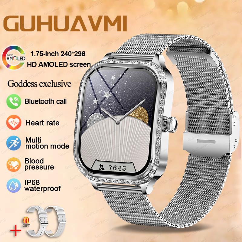 New Lady Fashion Smart Watch Women AMOLED HD Screen Heart Rate Bluetooth Call IP68 Waterproof Sports SmartWatch