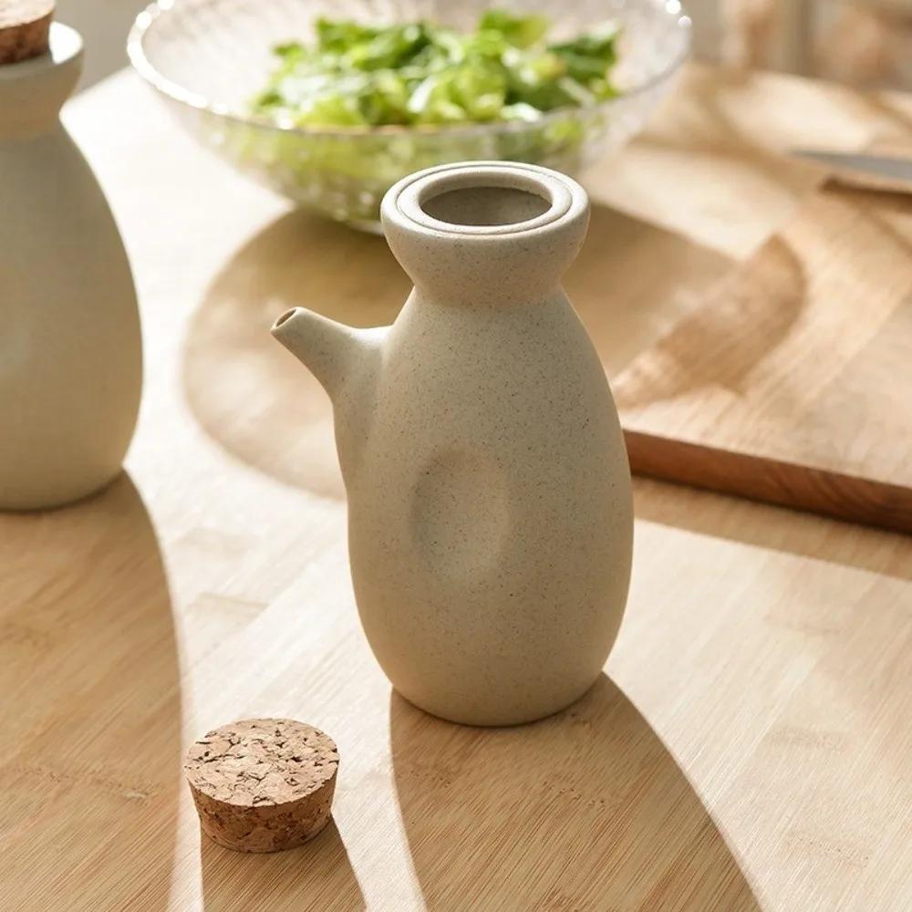 Keramik Ölspender im Vintage-Stil mit Holzdeckel, Mehrzweck Essig Gewürztopf, Auslaufsicher, Japanischer Stil, Ölflasche für den Esstisch