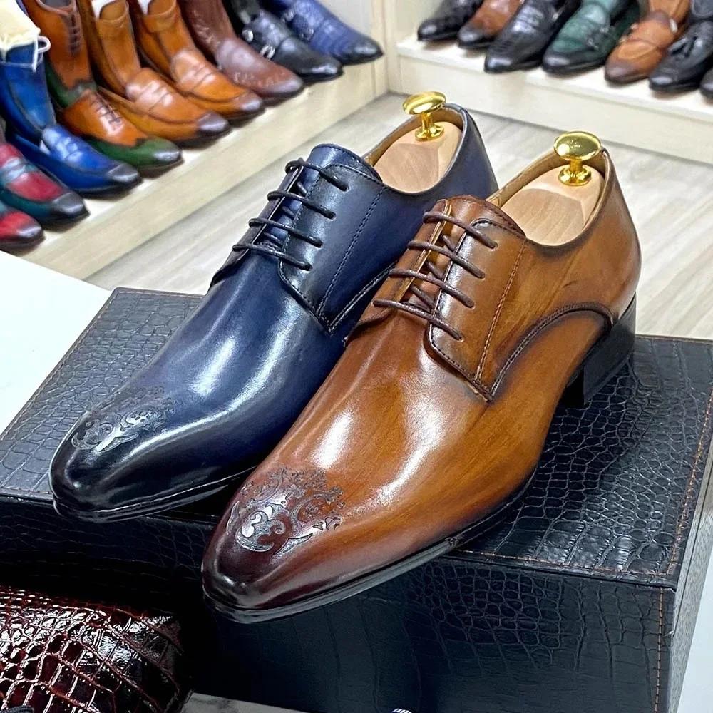 Fashion Classic Business Shoes Men Oxford Derby Genuine Leather Pointed Toe Fashion Lace Up High Quality Office Wedding Formal Shoe Male