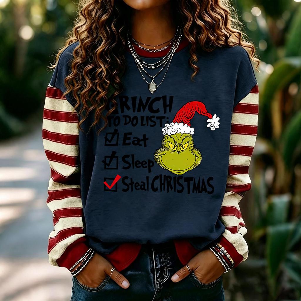 Women's Long Sleeve Neck Pullover Sweatshirt with Christmas Print