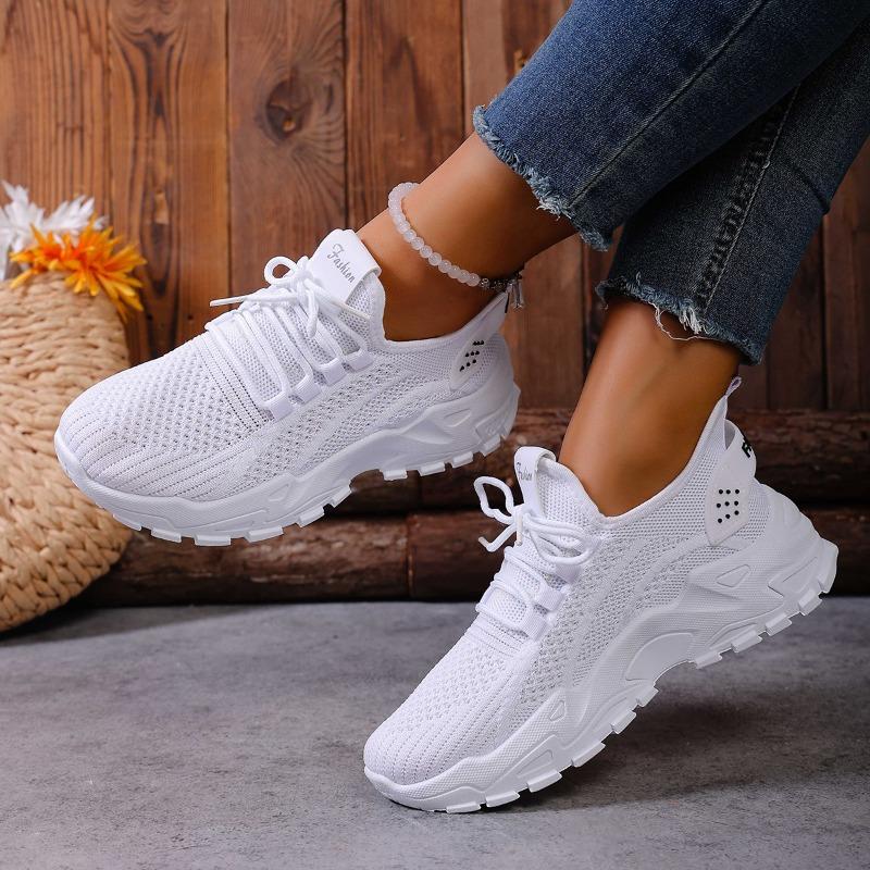 Women's Spring Breathable Knit Casual Running Shoes, Soft-Soled Comfortable Footwear, Available In Large Sizes.