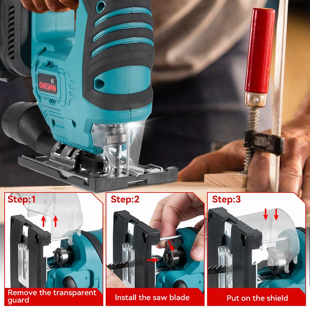 ONEVAN 3500RPM Brushless Electric Jig Saw 1000W Jigsaw Adjustable Blade 3 Variable Speed Woodworking Tool for Makita 18V Battery