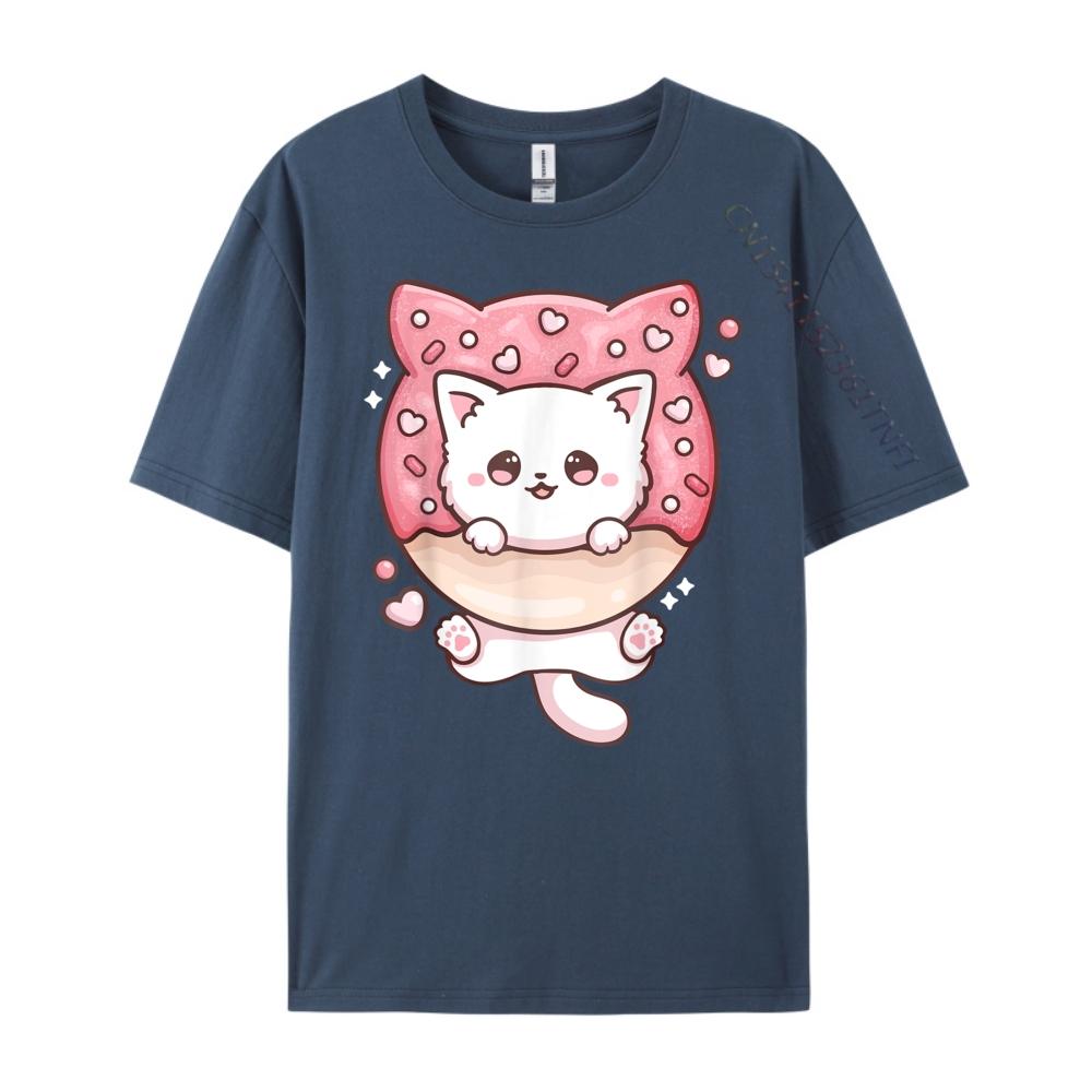 Kawaii Cat Donut Anime Lover Otaku Black Graphic T Shirts Oversized T Shirt Mens Tshirts Large Size Loose