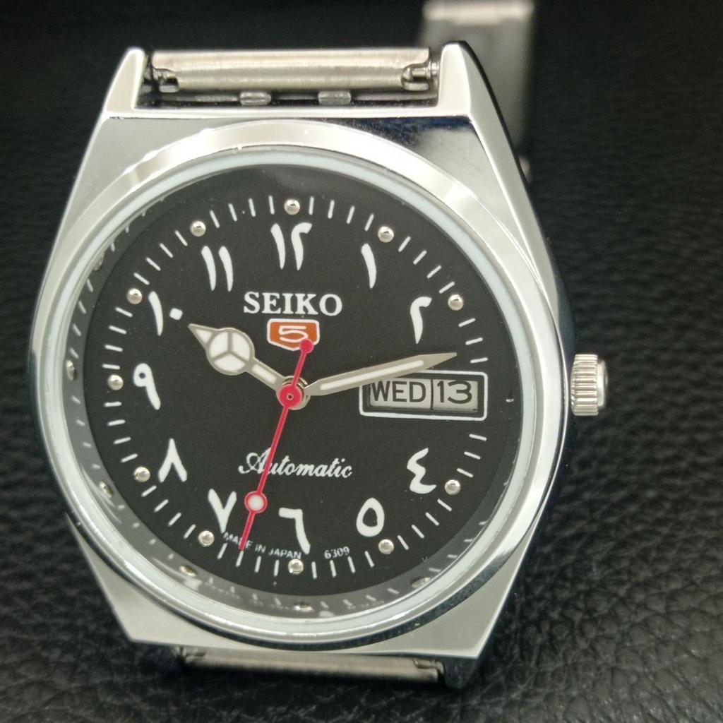 VINTAGE REFURBISHED SEIKO 5 AUTOMATIC 6309A JAPAN MENS BLACK WATCH a442596-1