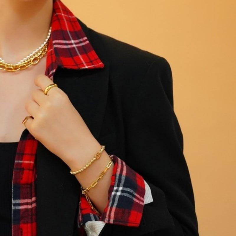 BONBEAU Square Chain Layered Bold Bracelet Bold Clip Square Chain Layered Bracelet