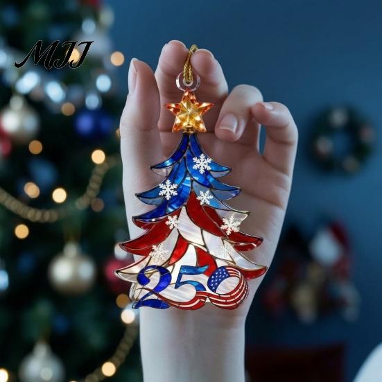 Clear Acrylic Commemorative Art 250 Anniversary USA Christmas Ornament, America Years Patriotic Tree Unique Hanging Accessory Decoration, 1776-2026 2D