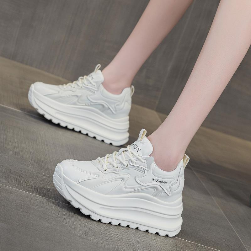 100% Genuine Leather Shoes Women Fashion Sneakers Flat Platform Height Increasing Shoes 7cm Brand Ladies Casual Shoes Black Beige