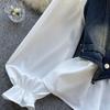Chic Hong Kong Sle Retro Denim Vest Vest Fashionable Stacked All-Match Short Puff sleeve Shirts Two-piece Set Top