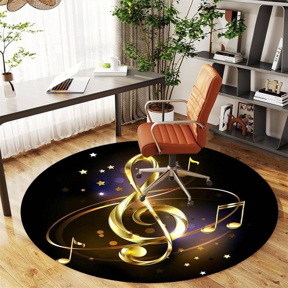 1PC music note starry night Office Round Area Rug, Under Office Chairs Bedroom Living Room Home Decor,Carpet for Office, -1110260